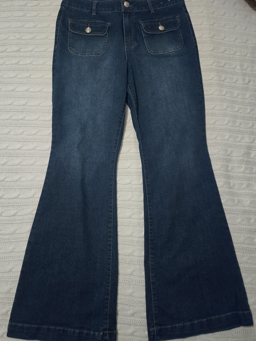 Riviera Dark Blue Flare Jeans with Front Flap Pockets